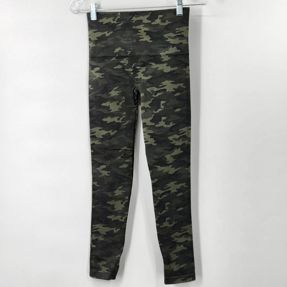 Spanx Look At Me Now Leggings Camo Women's Medium Green Nylon Blend - Picture 2 of 4
